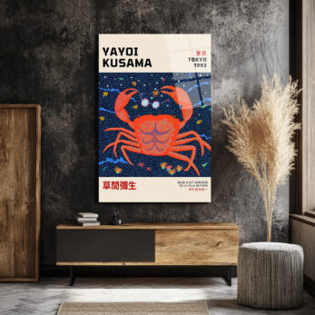 Yayoi Kusama Tarzı Kırmızı Yengeç Motifli Modern Cam Tablo - Glazella Yayoi Kusama Tarzı Kırmızı Yengeç Motifli Modern Cam Tablo - Glazella