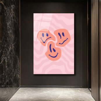 Neşeli Yüzler Pembe Dalgalı Modern Cam Tablo - Glazella Neşeli Yüzler Pembe Dalgalı Modern Cam Tablo - Glazella