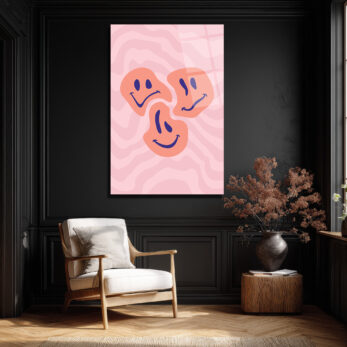 Neşeli Yüzler Pembe Dalgalı Modern Cam Tablo - Glazella Neşeli Yüzler Pembe Dalgalı Modern Cam Tablo - Glazella