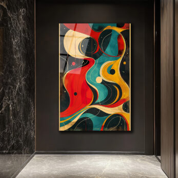 Dinamik Akış: Kırmızı ve Turkuaz Soyut Modern Cam Tablo - Glazella