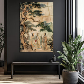 Uzak Doğu Bilgeleri Çam Ağacı Altında Sanat Cam Tablo - Glazella Uzak Doğu Bilgeleri Çam Ağacı Altında Sanat Cam Tablo - Glazella