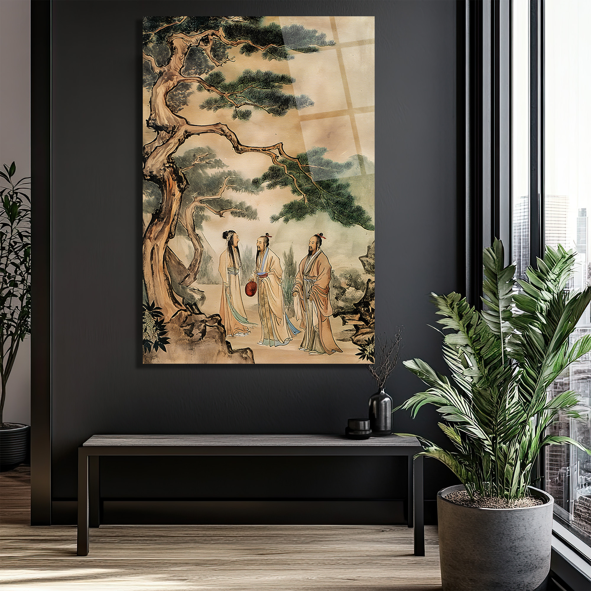 Uzak Doğu Bilgeleri Çam Ağacı Altında Sanat Cam Tablo - Glazella Uzak Doğu Bilgeleri Çam Ağacı Altında Sanat Cam Tablo - Glazella