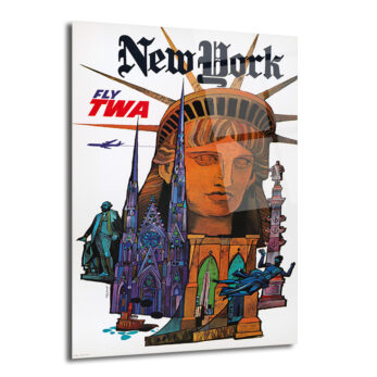 New York Vintage Seyahat Posteri Temalı Cam Tablo - Glazella