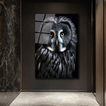 Gizemli Gri Baykuş Portresi Temperli Cam Tablo - Glazella Gizemli Gri Baykuş Portresi Temperli Cam Tablo - Glazella