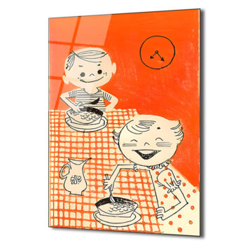 Nostaljik Anlar: Retro Çocuklar Yemekte Cam Tablo - Glazella