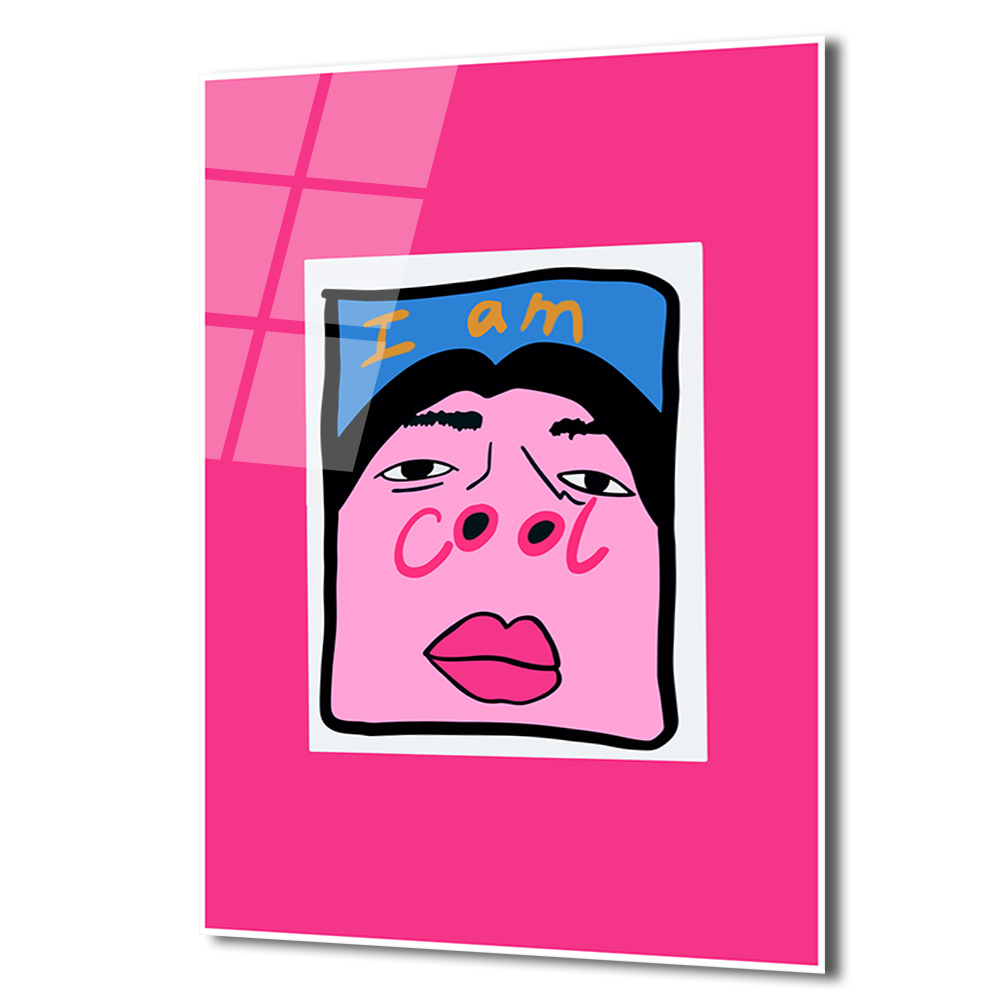 "I Am Cool" Pop Art Temalı Pembe Cam Tablo - Glazella "I Am Cool" Pop Art Temalı Pembe Cam Tablo - Glazella
