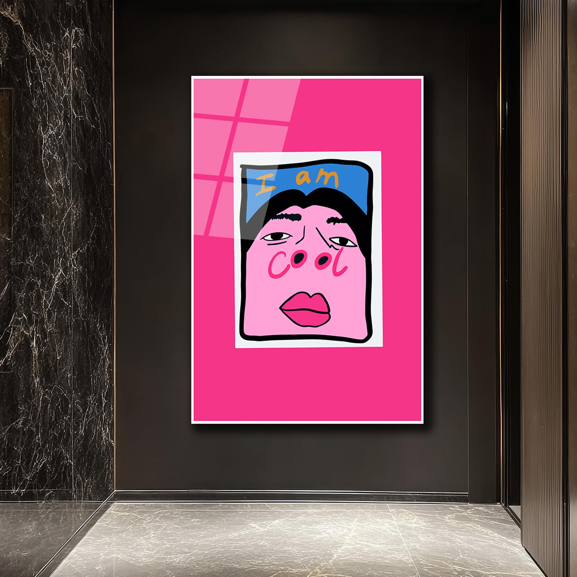 "I Am Cool" Pop Art Temalı Pembe Cam Tablo - Glazella "I Am Cool" Pop Art Temalı Pembe Cam Tablo - Glazella