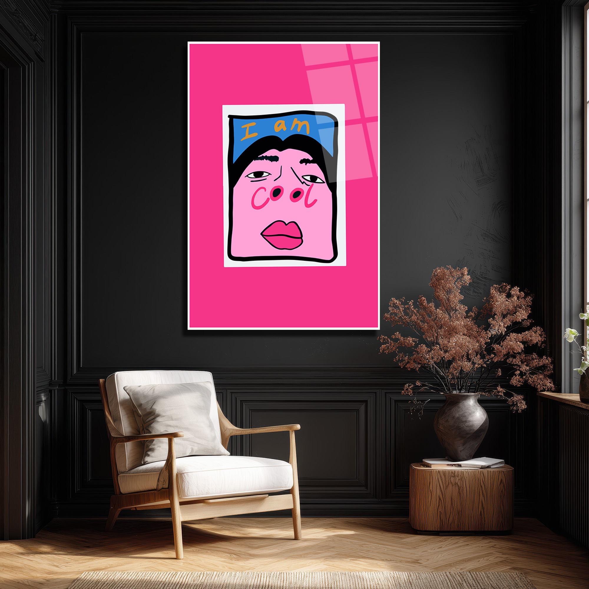 "I Am Cool" Pop Art Temalı Pembe Cam Tablo - Glazella "I Am Cool" Pop Art Temalı Pembe Cam Tablo - Glazella