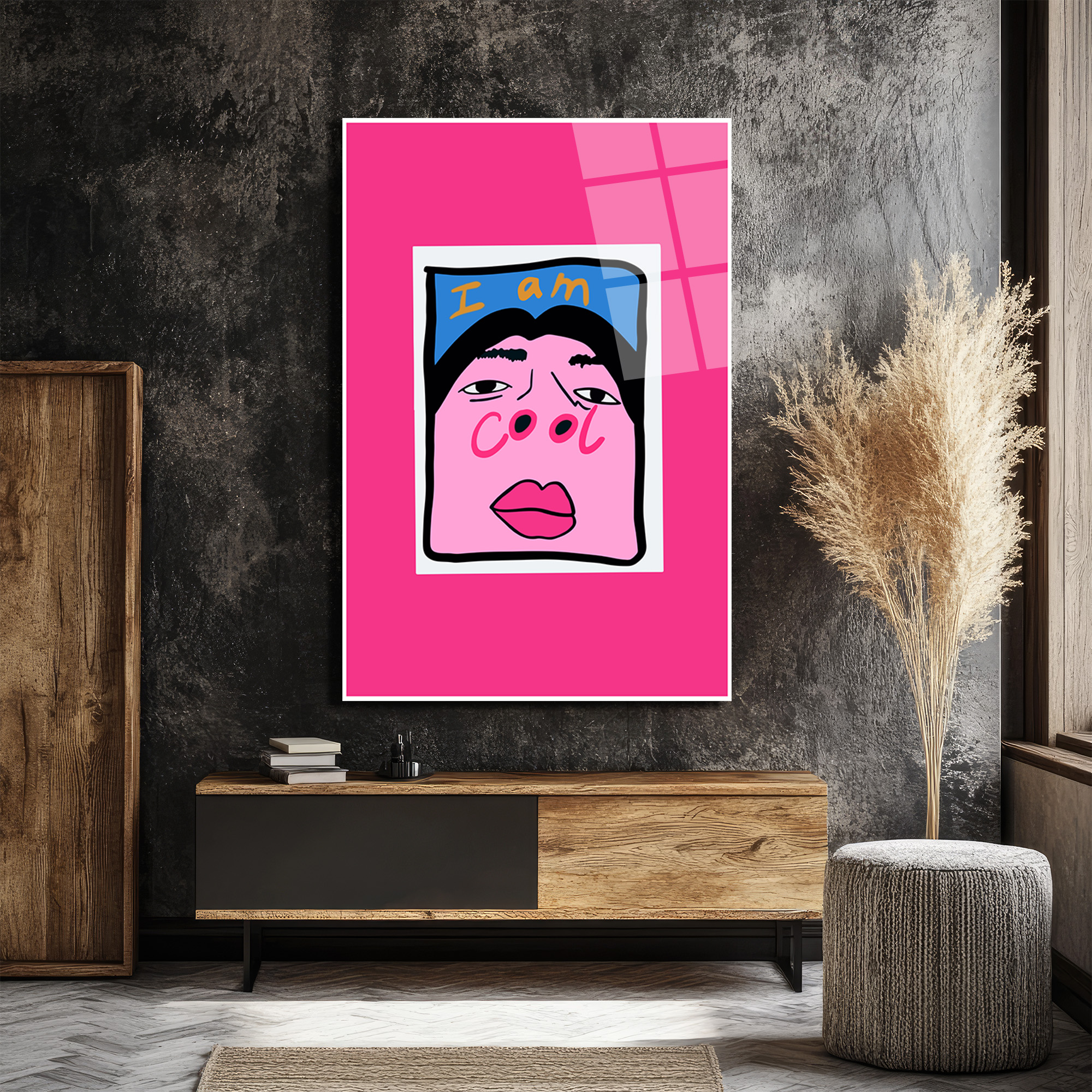 "I Am Cool" Pop Art Temalı Pembe Cam Tablo - Glazella "I Am Cool" Pop Art Temalı Pembe Cam Tablo - Glazella