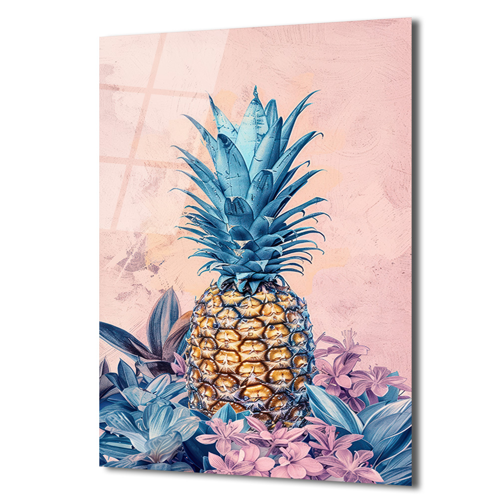 Egzotik Mavi Ananas Botanik Desenli Modern Cam Tablo - Glazella Egzotik Mavi Ananas Botanik Desenli Modern Cam Tablo - Glazella
