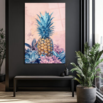 Egzotik Mavi Ananas Botanik Desenli Modern Cam Tablo - Glazella Egzotik Mavi Ananas Botanik Desenli Modern Cam Tablo - Glazella