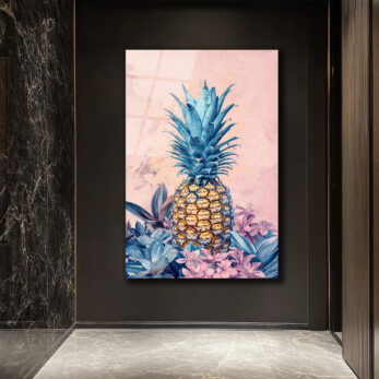 Egzotik Mavi Ananas Botanik Desenli Modern Cam Tablo - Glazella Egzotik Mavi Ananas Botanik Desenli Modern Cam Tablo - Glazella