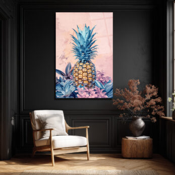 Egzotik Mavi Ananas Botanik Desenli Modern Cam Tablo - Glazella Egzotik Mavi Ananas Botanik Desenli Modern Cam Tablo - Glazella