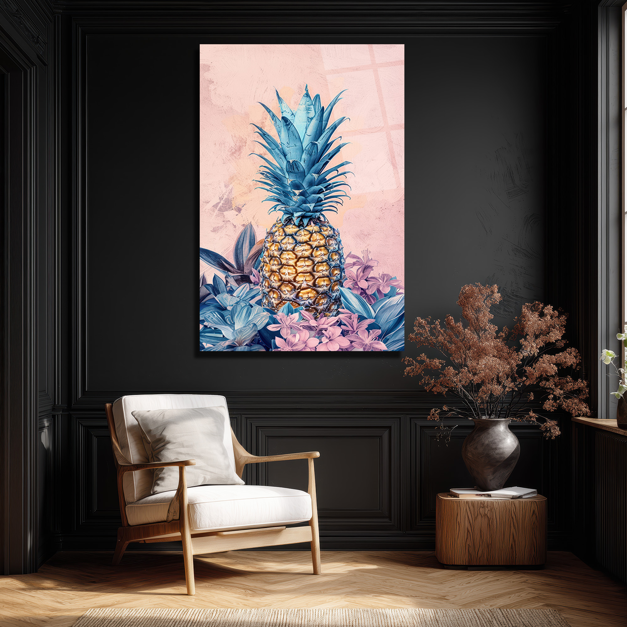 Egzotik Mavi Ananas Botanik Desenli Modern Cam Tablo - Glazella Egzotik Mavi Ananas Botanik Desenli Modern Cam Tablo - Glazella