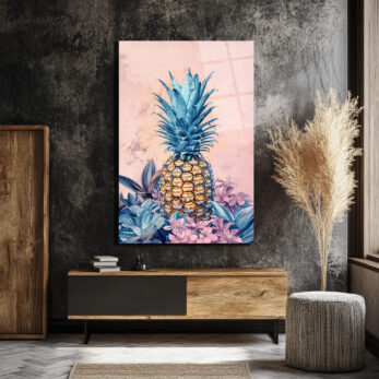 Egzotik Mavi Ananas Botanik Desenli Modern Cam Tablo - Glazella Egzotik Mavi Ananas Botanik Desenli Modern Cam Tablo - Glazella