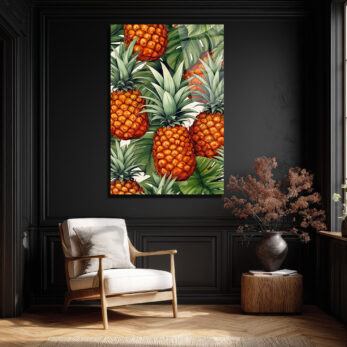 Egzotik Ananas ve Tropikal Yapraklar Cam Tablo - Canlı Duvar Sanatı - Glazella