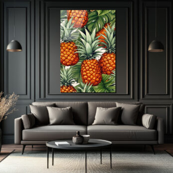 Egzotik Ananas ve Tropikal Yapraklar Cam Tablo - Canlı Duvar Sanatı - Glazella