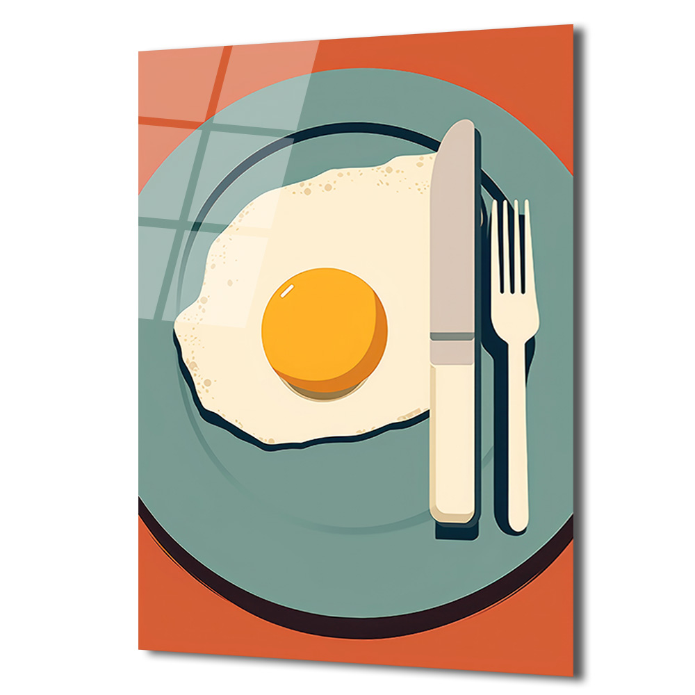 Minimalist Kahvaltı Yumurta Temalı Cam Tablo - Glazella Minimalist Kahvaltı Yumurta Temalı Cam Tablo - Glazella
