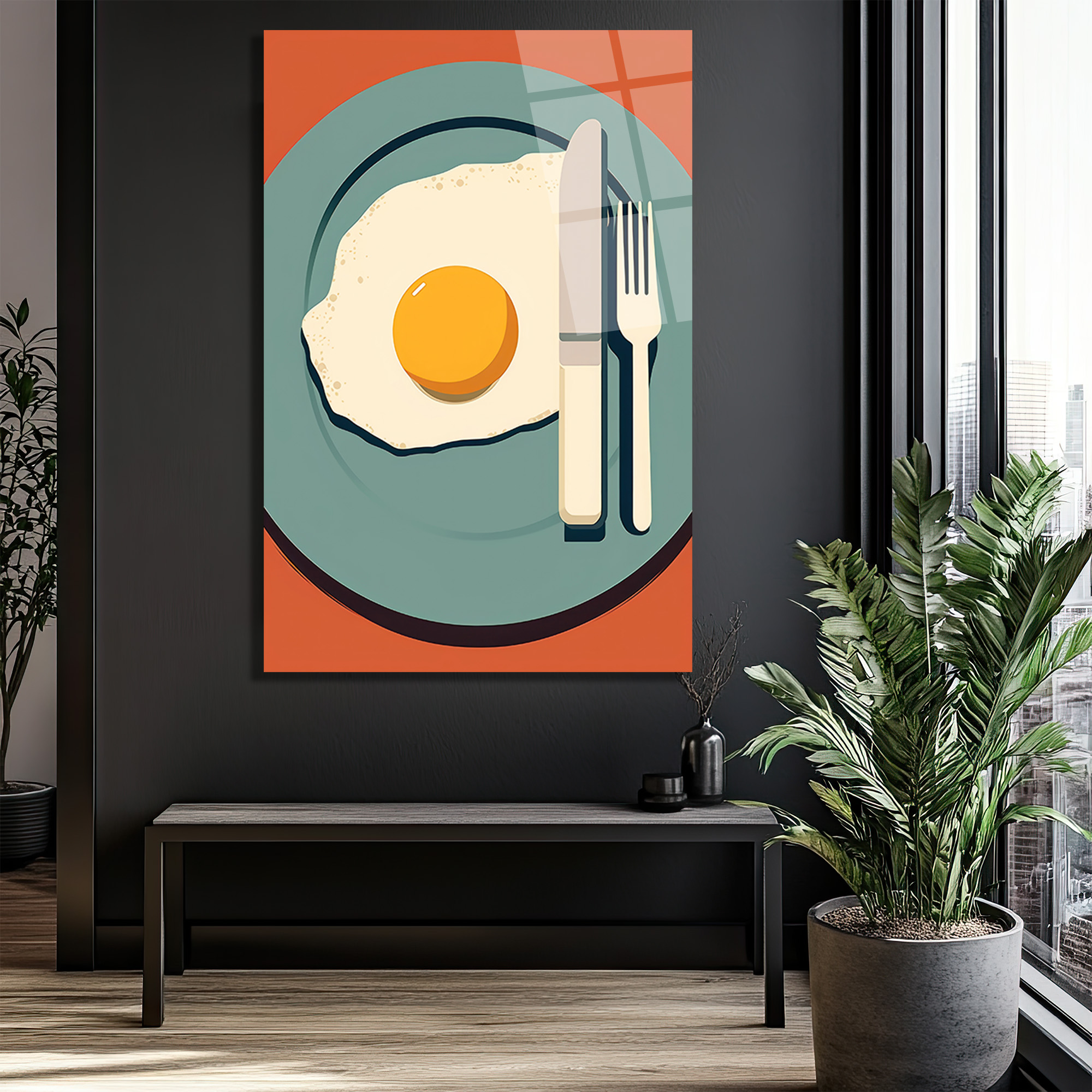 Minimalist Kahvaltı Yumurta Temalı Cam Tablo - Glazella Minimalist Kahvaltı Yumurta Temalı Cam Tablo - Glazella