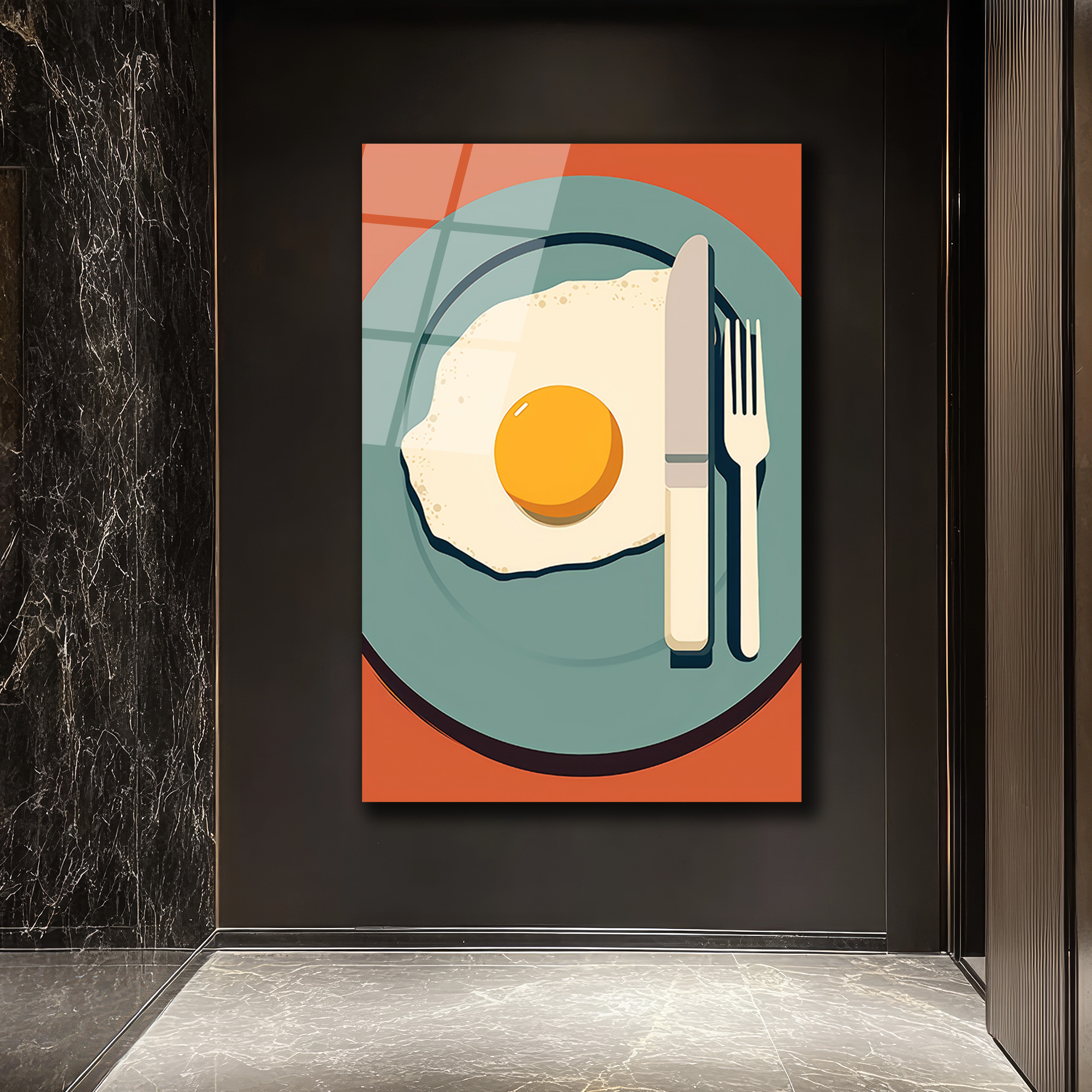 Minimalist Kahvaltı Yumurta Temalı Cam Tablo - Glazella Minimalist Kahvaltı Yumurta Temalı Cam Tablo - Glazella