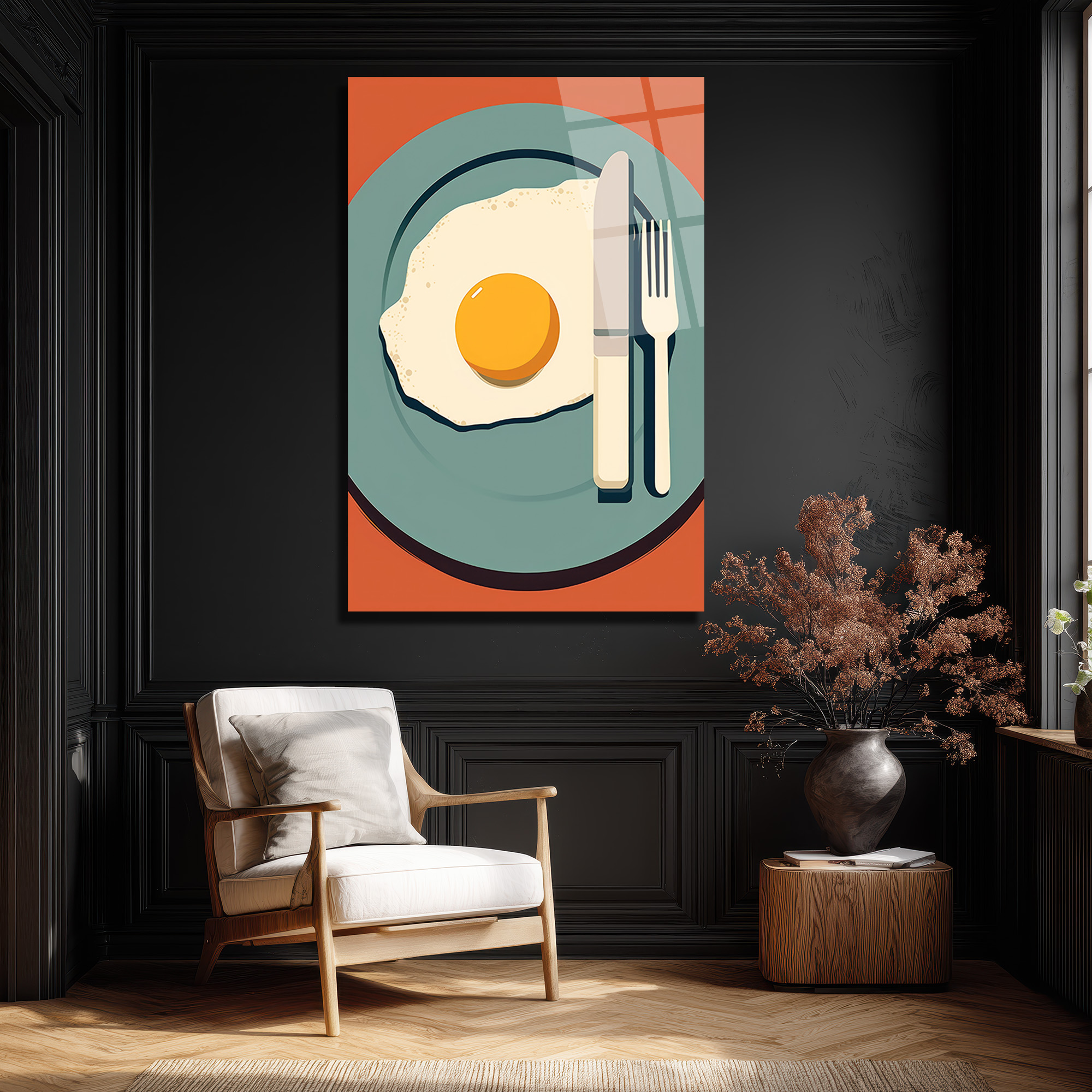 Minimalist Kahvaltı Yumurta Temalı Cam Tablo - Glazella Minimalist Kahvaltı Yumurta Temalı Cam Tablo - Glazella
