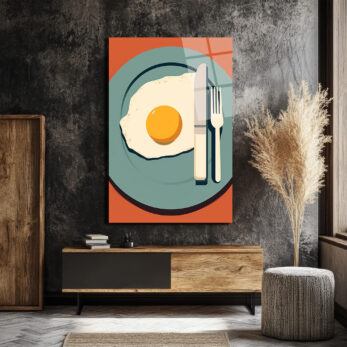 Minimalist Kahvaltı Yumurta Temalı Cam Tablo - Glazella Minimalist Kahvaltı Yumurta Temalı Cam Tablo - Glazella