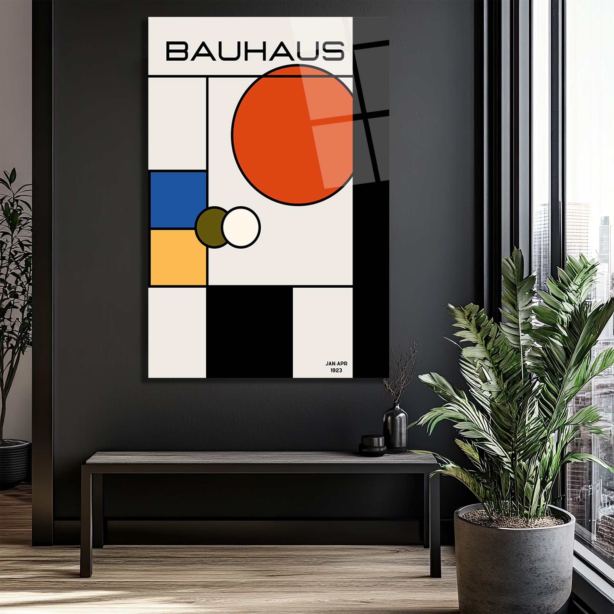 Bauhaus Modern Sanat Geometrik Tasarım Cam Tablo - Glazella Bauhaus Modern Sanat Geometrik Tasarım Cam Tablo - Glazella