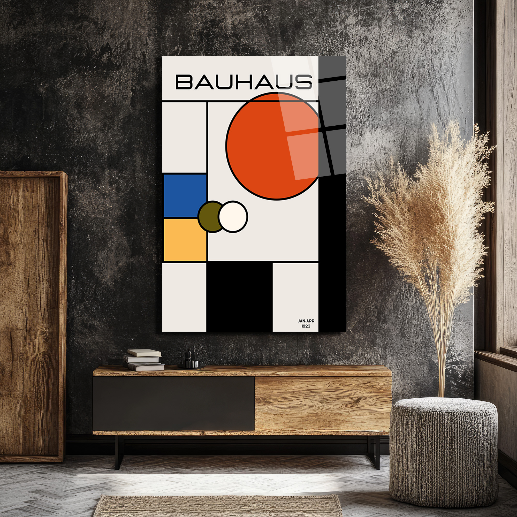 Bauhaus Modern Sanat Geometrik Tasarım Cam Tablo - Glazella Bauhaus Modern Sanat Geometrik Tasarım Cam Tablo - Glazella