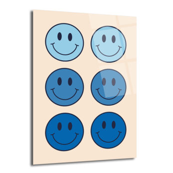 Neşeli Mavi Smiley Yüzler Modern Cam Tablo - Glazella