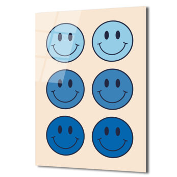 Neşeli Mavi Smiley Yüzler Modern Cam Tablo - Glazella