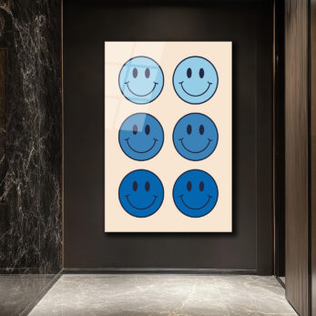 Neşeli Mavi Smiley Yüzler Modern Cam Tablo - Glazella