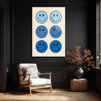 Neşeli Mavi Smiley Yüzler Modern Cam Tablo - Glazella