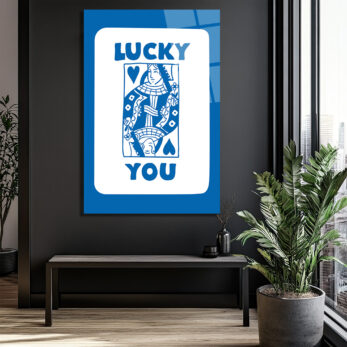 Lucky You Kraliçe İskambil Kartı Mavi Beyaz Cam Tablo - Glazella Lucky You Kraliçe İskambil Kartı Mavi Beyaz Cam Tablo - Glazella