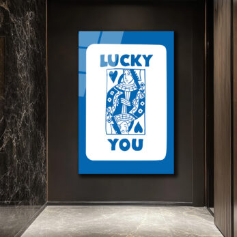 Lucky You Kraliçe İskambil Kartı Mavi Beyaz Cam Tablo - Glazella Lucky You Kraliçe İskambil Kartı Mavi Beyaz Cam Tablo - Glazella