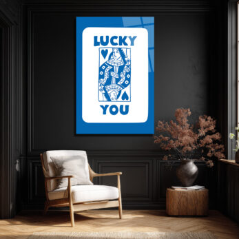 Lucky You Kraliçe İskambil Kartı Mavi Beyaz Cam Tablo - Glazella Lucky You Kraliçe İskambil Kartı Mavi Beyaz Cam Tablo - Glazella