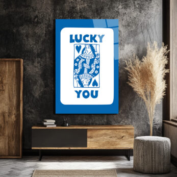 Lucky You Kraliçe İskambil Kartı Mavi Beyaz Cam Tablo - Glazella Lucky You Kraliçe İskambil Kartı Mavi Beyaz Cam Tablo - Glazella