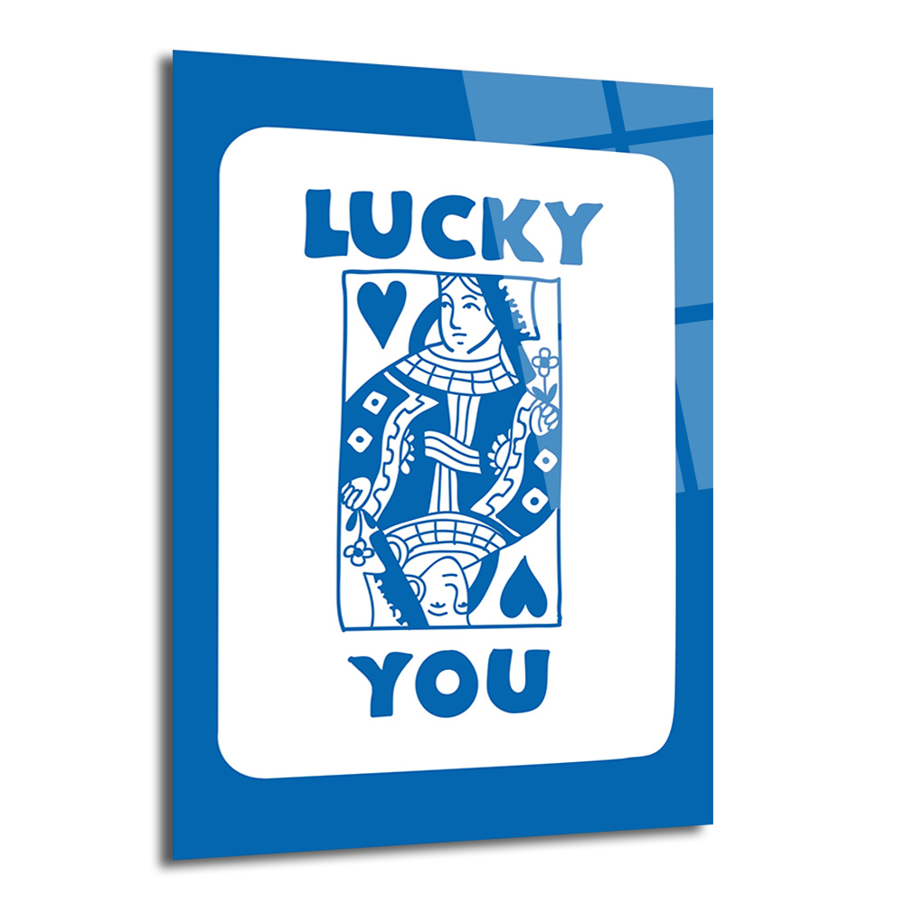 Lucky You Kraliçe İskambil Kartı Mavi Beyaz Cam Tablo - Glazella Lucky You Kraliçe İskambil Kartı Mavi Beyaz Cam Tablo - Glazella