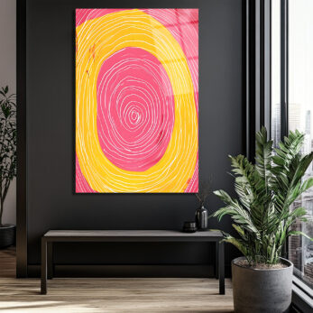 Canlı Pembe Sarı Çizgili Soyut Cam Tablo - Glazella Canlı Pembe Sarı Çizgili Soyut Cam Tablo - Glazella
