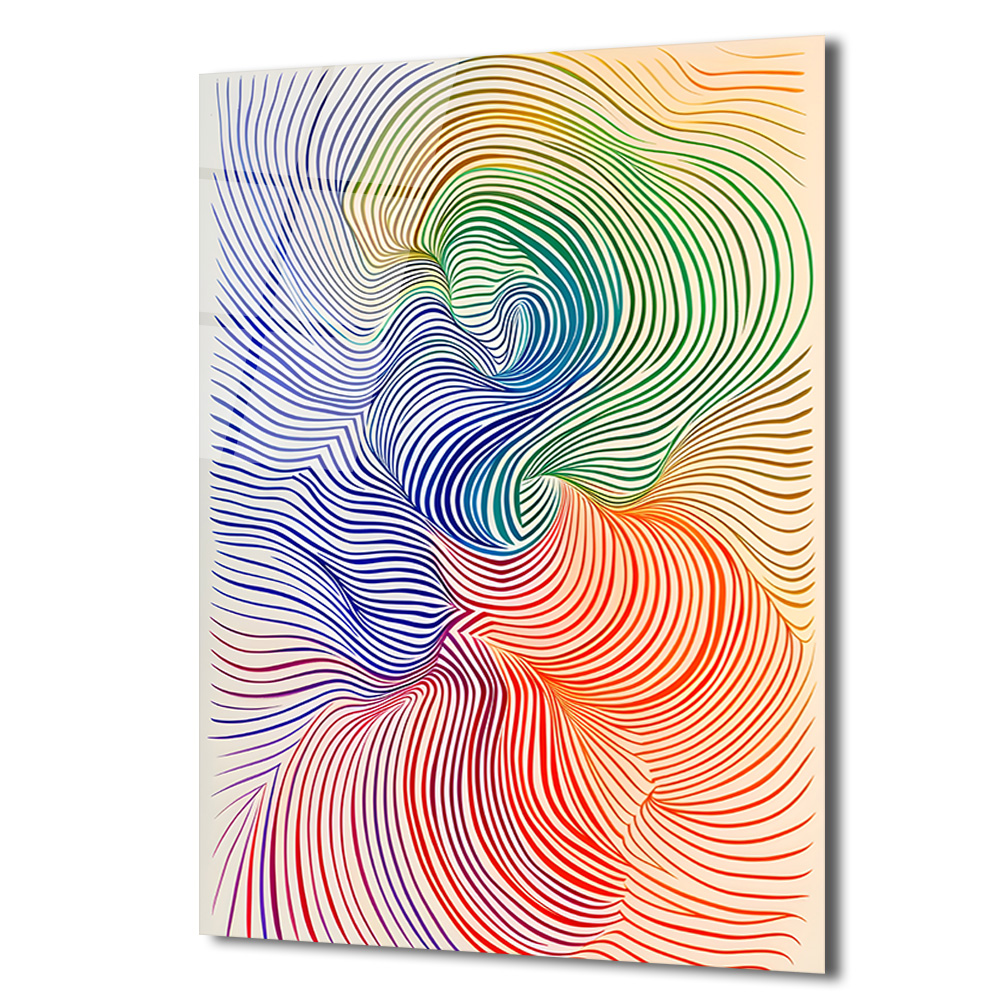 Op Art Akışkanlık: Çok Renkli Dalgalar Cam Tablo - Glazella Op Art Akışkanlık: Çok Renkli Dalgalar Cam Tablo - Glazella