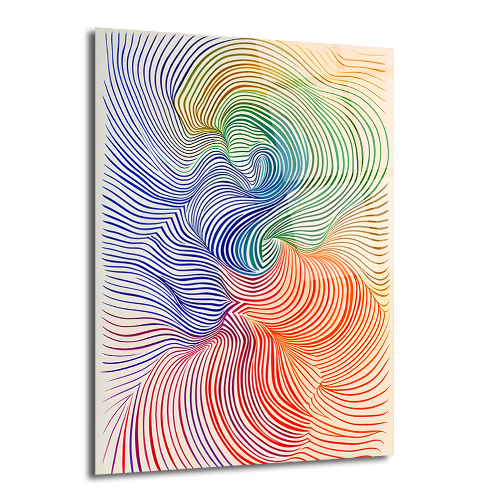 Op Art Akışkanlık: Çok Renkli Dalgalar Cam Tablo - Glazella Op Art Akışkanlık: Çok Renkli Dalgalar Cam Tablo - Glazella