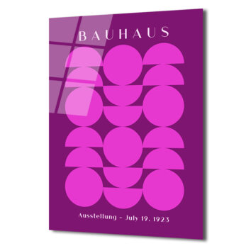 Bauhaus Mor Pembe Minimalist Geometrik Cam Tablo - Glazella