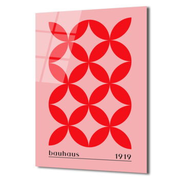 Bauhaus 1919 Kırmızı Geometrik Pembe Cam Tablo - Glazella Bauhaus 1919 Kırmızı Geometrik Pembe Cam Tablo - Glazella