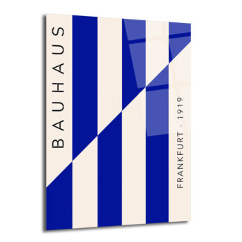 Bauhaus Esintili Mavi Çizgili Modern Cam Tablo - Glazella