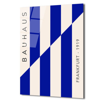 Bauhaus Esintili Mavi Çizgili Modern Cam Tablo - Glazella