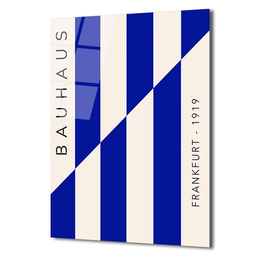 Bauhaus Esintili Mavi Çizgili Modern Cam Tablo - Glazella Bauhaus Esintili Mavi Çizgili Modern Cam Tablo - Glazella