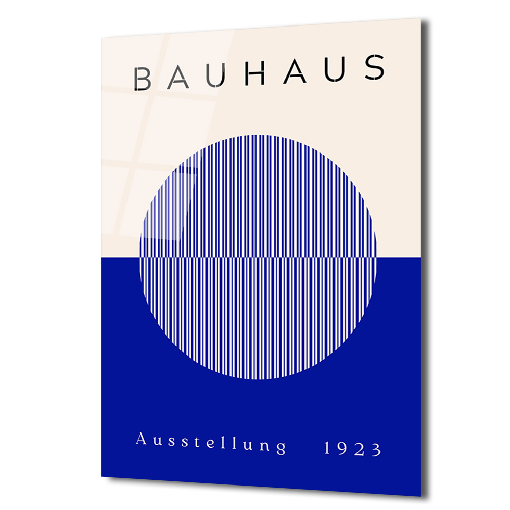 Bauhaus Sanatının Zamansız Yansıması: Modern Mavi Çizgili Cam Tablo - Glazella Bauhaus Sanatının Zamansız Yansıması: Modern Mavi Çizgili Cam Tablo - Glazella