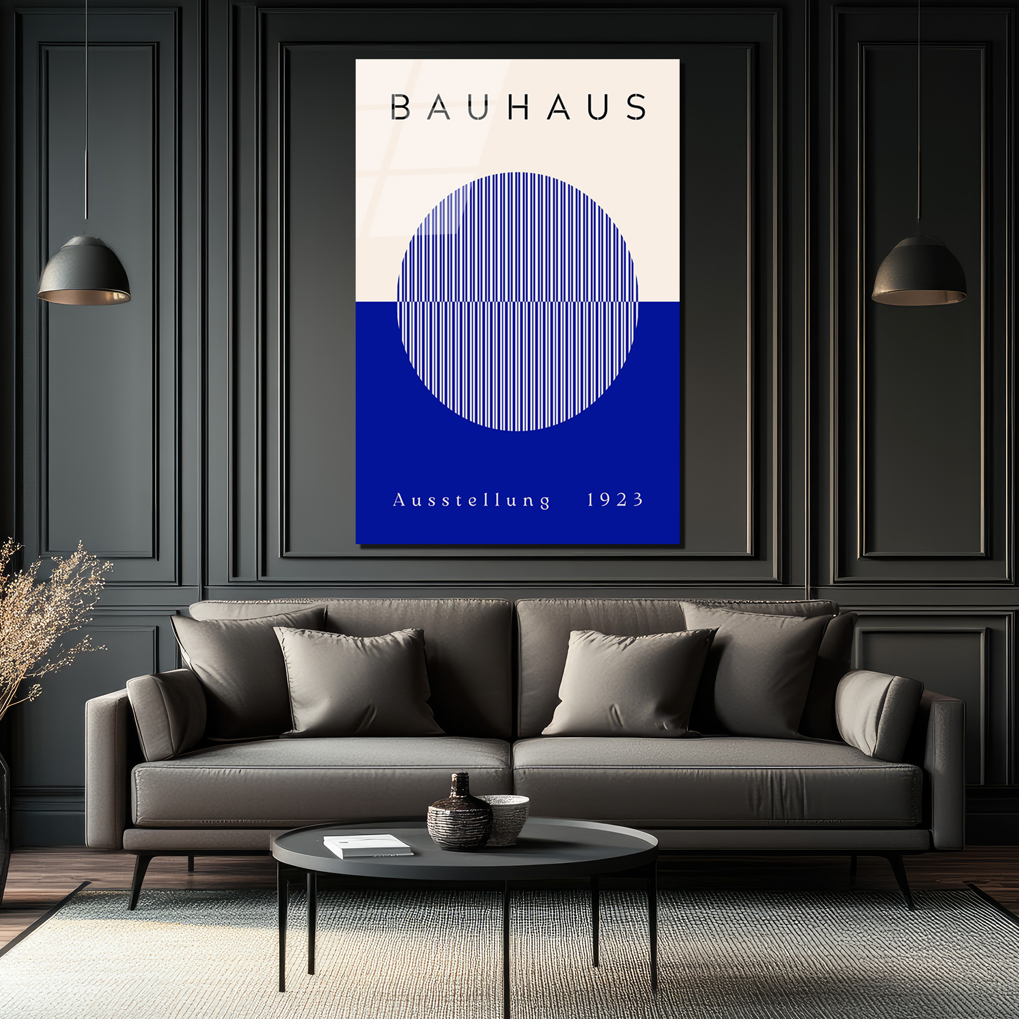 Bauhaus Sanatının Zamansız Yansıması: Modern Mavi Çizgili Cam Tablo - Glazella Bauhaus Sanatının Zamansız Yansıması: Modern Mavi Çizgili Cam Tablo - Glazella