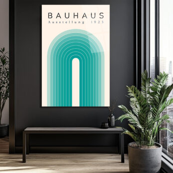 Bauhaus Ausstellung 1923 Minimalist Cam Tablo - Aqua Tonları - Glazella Bauhaus Ausstellung 1923 Minimalist Cam Tablo - Aqua Tonları - Glazella