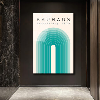 Bauhaus Ausstellung 1923 Minimalist Cam Tablo - Aqua Tonları - Glazella Bauhaus Ausstellung 1923 Minimalist Cam Tablo - Aqua Tonları - Glazella