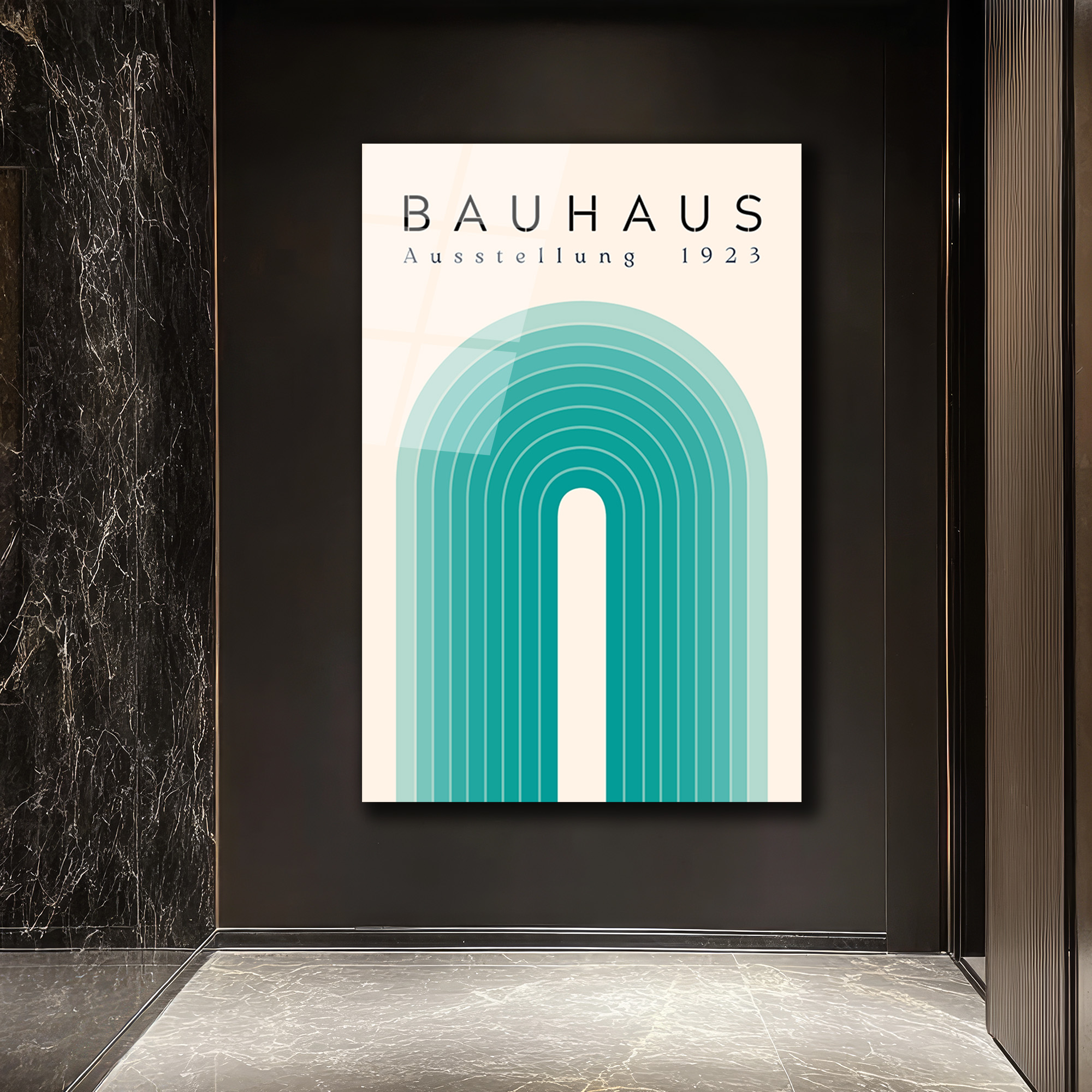 Bauhaus Ausstellung 1923 Minimalist Cam Tablo - Aqua Tonları - Glazella Bauhaus Ausstellung 1923 Minimalist Cam Tablo - Aqua Tonları - Glazella